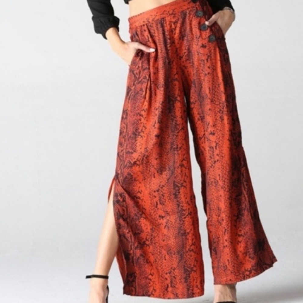 Rusted Snake print Slit pants